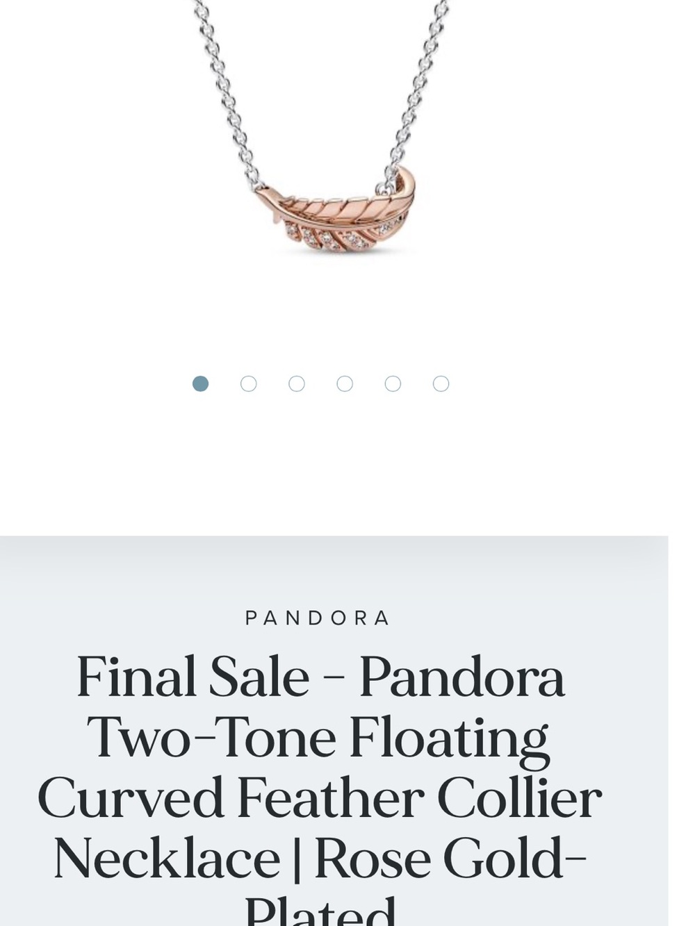 Pandora Two-Tone Rose Gold and Silver Feather Necklace